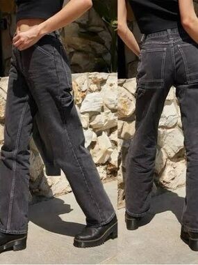 John Galt Brandy Melville Black Cargo Carpenter Wide Leg Jeans (Size S)